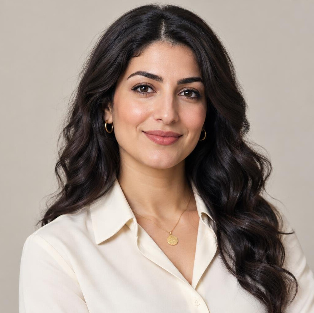 Portrait of a woman with dark hair smiling